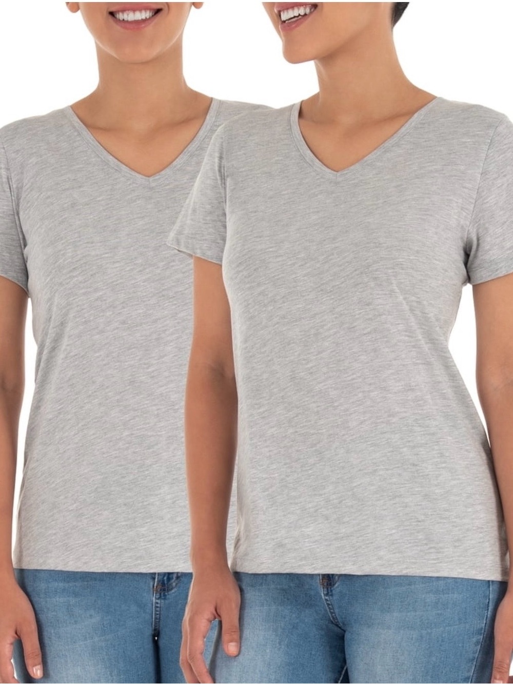 NWT Women’s Time and Tru Light Gray V-Neck Short Sleeve Tee. Set of two. Size M.